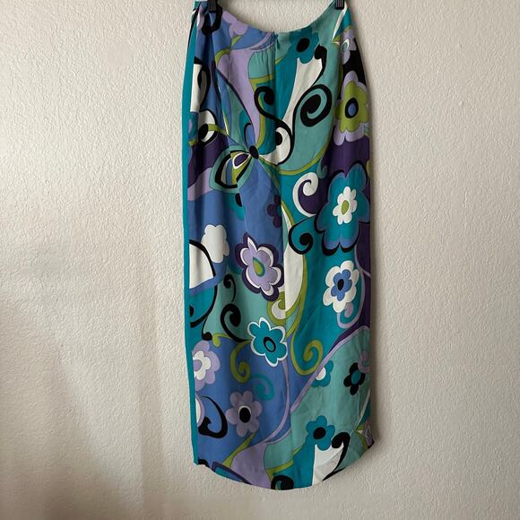 Vintage Silk Club Collection Floral Midi Wrap Silk Skirt Blue Size 4 - Picture 3 of 6